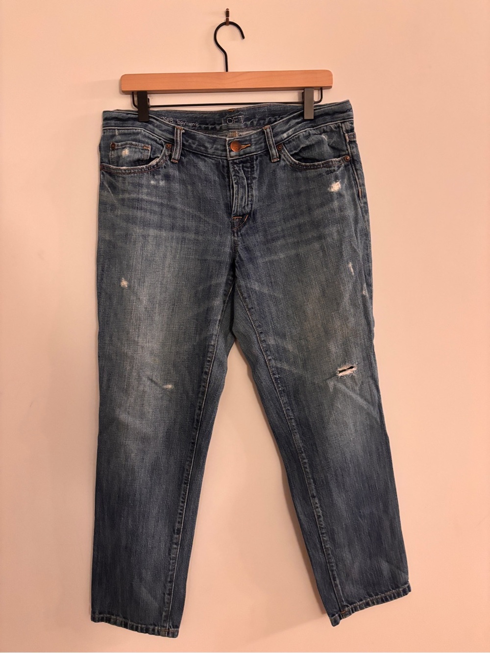 LOFT Distressed Boyfriend Jeans in Faded Blue